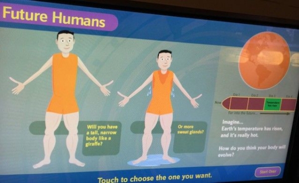 In the Smithsonian exhibit on how past climate change was supposedly beneficial to human evolution, visitors can solve our current climate crisis by deciding how humans will evolve to warming. Seriously.