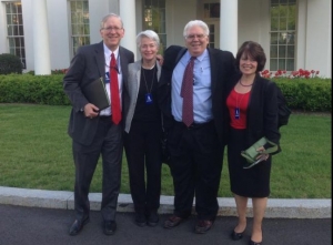 National Committee colleagues Heather Booth, Ernie Powell, Julie Tippens and me this afternoon in front of the West Wing — with Ernie Powell and Julie Tippens.